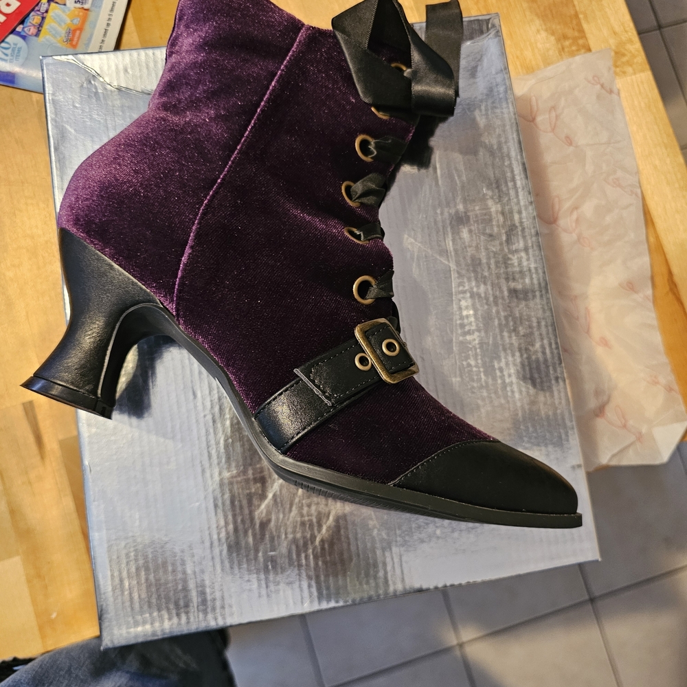 Elegant Purple and Black Women's Ankle Boots By ELLIE - Picture 6 of 10